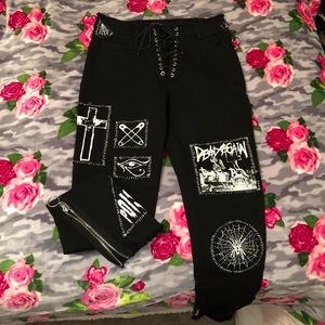 Dolls Kill Stitch Lace Up Patch Jeans